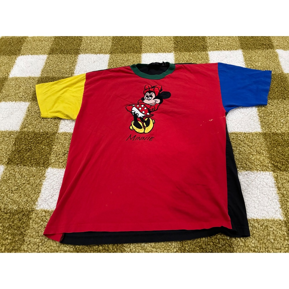Vintage Disney Originals Minnie Mouse Colorblock T-Shirt Red Black‎ L/XL 90s